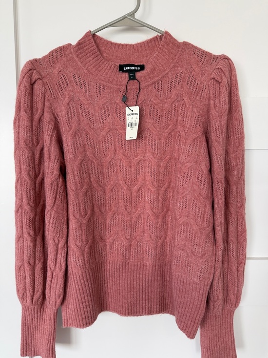 Express Sweaters - NEW WITH TAG EXPRESS Women’s Rose Cable Knit Puff Sleeve Sweater Size Medium